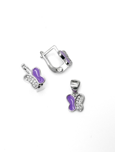 [S0271] Juegos plata mariposa esmaltada lila enjoye patente