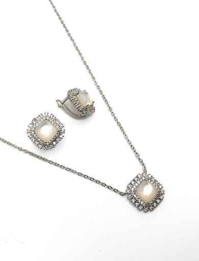 [S0272] Juegos plata cuadrado collar ojo de gato patente