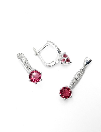 [S0276] Juegos plata redondo circon fuccia tira enjoye patente