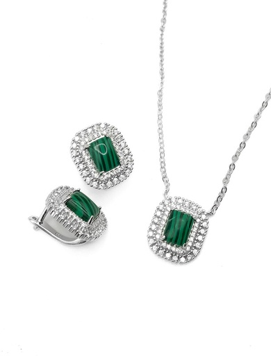 [S0284] Juegos plata cuadrado piedra malaquita circon patente