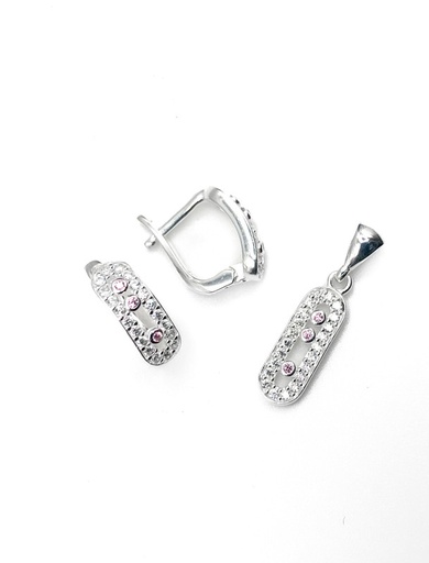 [S0288] Juegos plata oval circon rosada patente