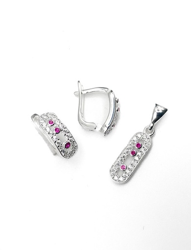 [S0290] Juegos plata oval circon fuccia patente