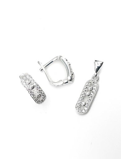 [S0291] Juegos plata oval circon blanco patente