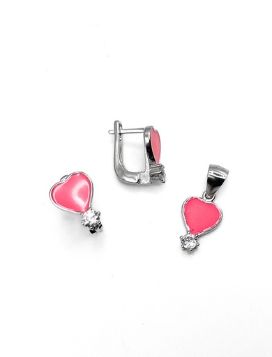 [S0292] Juegos plata corazon fuccia esmaltado patente