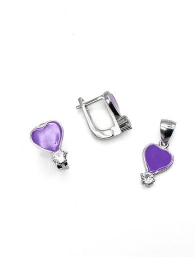 [S0293] Juegos plata corazon lila esmaltado patente