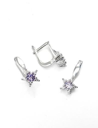 [S0294] Juegos plata estrella circon lila patente