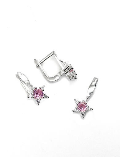 [S0295] Juegos plata estrella circon rosada patente