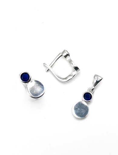 [S0301] Juegos plata doble circulo liso circon azul patente