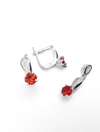 [S0303] Juegos plata redondo circon rojo tira ovalada patente