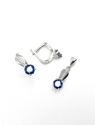 [S0310] Juegos plata redondo circon azul tornasol tira ovalada patente