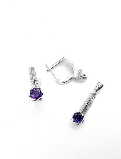 [S0311] Juegos plata redondo circon morado tira enjoye patente