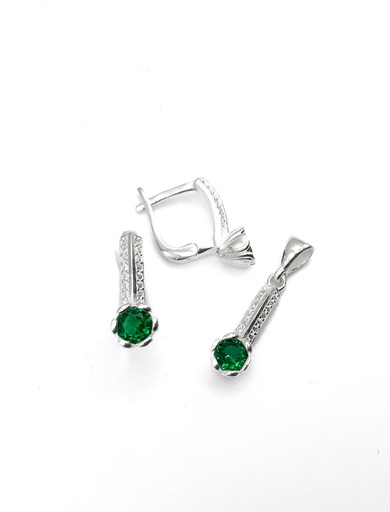 [S0314] Juegos plata redondo circon verde tira enjoye patente