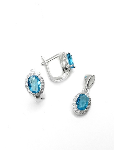 [S0317] Juegos plata ovalado circon celeste circon patente