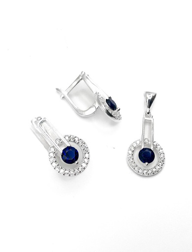 [S0323] Juegos plata redondo circon piedra negra patente