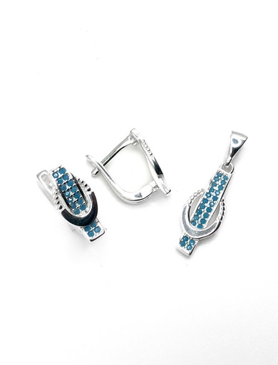 [S0325] Juegos plata hebilla circon turquesa patente