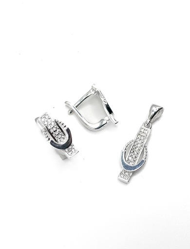 [S0326] Juegos plata hebilla circon blanco patente