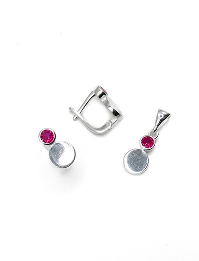 [S0338] Juegos plata doble circulo liso circon rosado patente