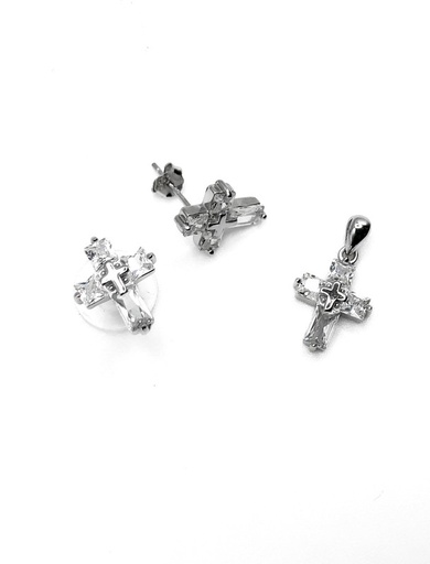 [S0339] Juegos plata cruz mediana circon a presion