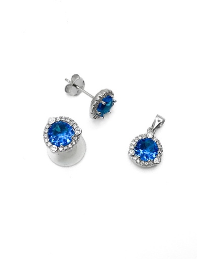 [S0346] Juegos plata redondo piedra turquesa a presion