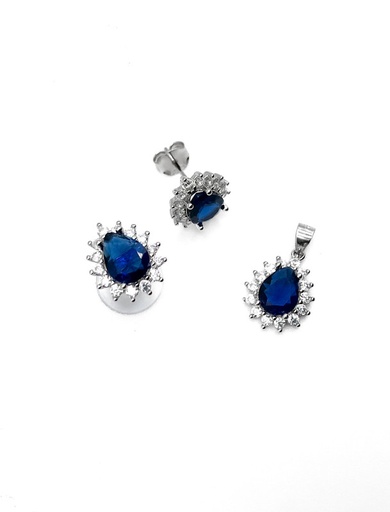 [S0349] Juegos plata gota puntas circon azul a presion