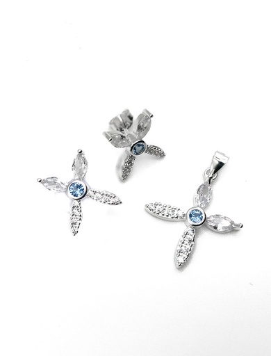 [S0351] Juegos plata cruz circon celeste central a presion