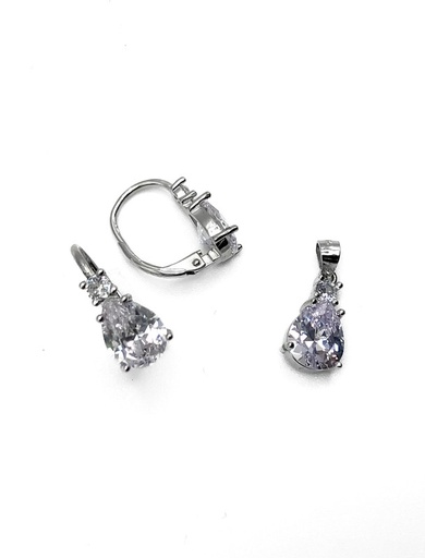 [S0359] Juegos plata gota circon blanco con aza