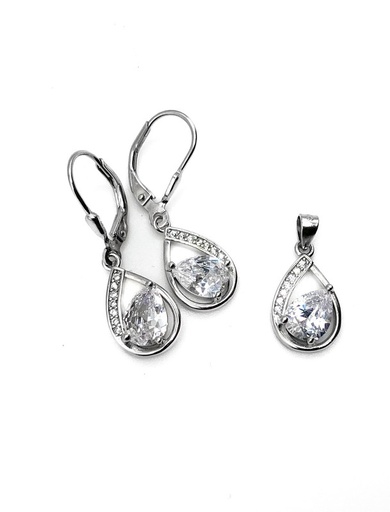 [S0360] Juegos plata gota doble circon blanco con aza