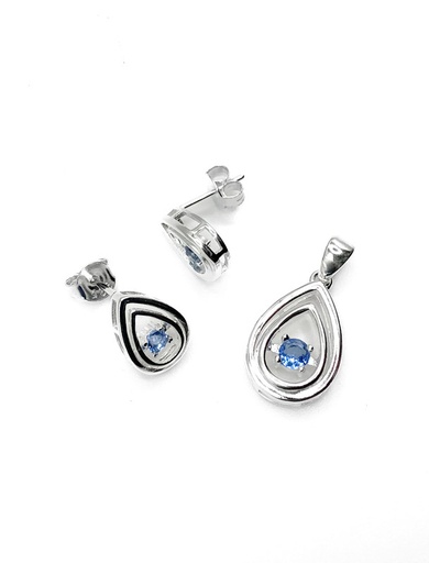 [S0376] Juegos plata gota doble circon celeste central a presion