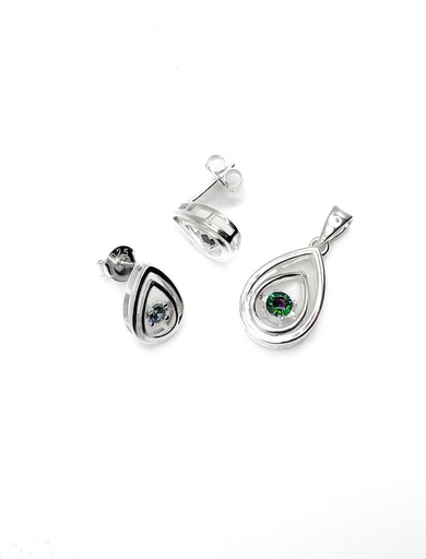 [S0378] Juegos plata gota doble circon tornasol central a presion