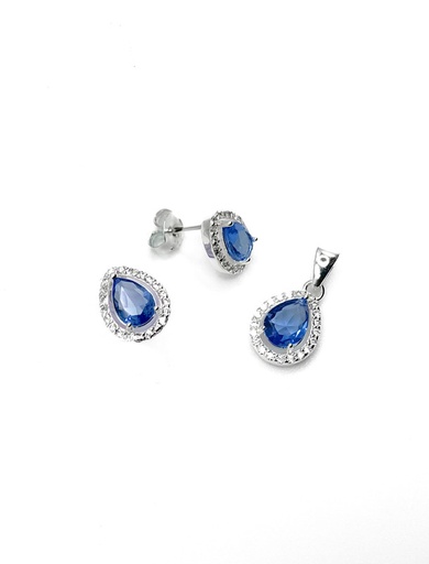 [S0380] Juegos plata gota circon celeste a presion