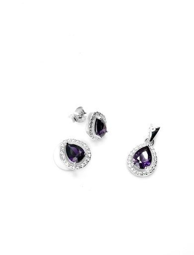 [S0381] Juegos plata gota circon morada a presion