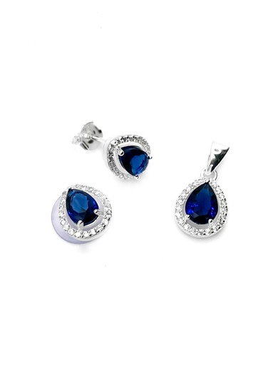 [S0382] Juegos plata gota circon azul a presion