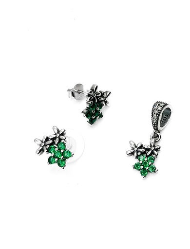 [S0390] Juegos plata tirple flor verde a presion