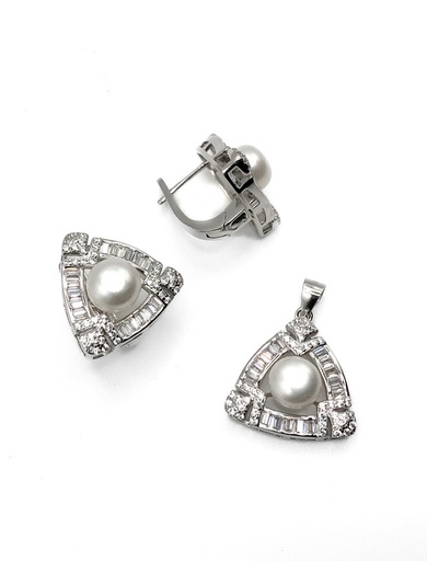 [S0393] Juegos plata semitriangular perla baguett patente
