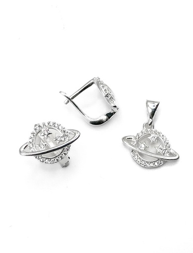 [S0400] Juegos plata saturno circon blanco