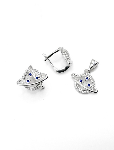 [S0401] Juegos plata saturno circon azul