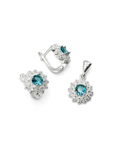 [S0403] Juegos plata piedra turquesa flor circon patente