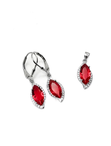 [S0412] Juegos plata piedra rombo roja largo con aza