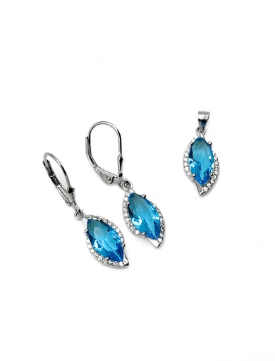 [S0413] Juegos plata piedra rombo turquesa largo con aza