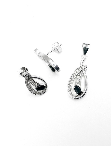 [S0416] Juegos plata gota cruzada piedra negra a presion