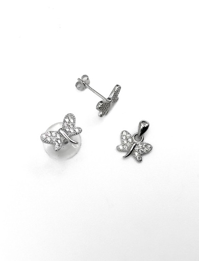 [S0420] Juegos plata libelula con enjoye a presion