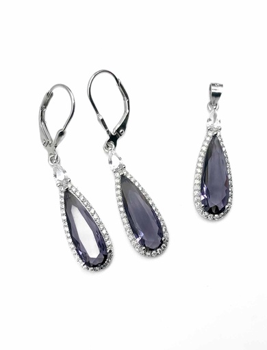 [S0428] Juegos plata gota morada largo con aza