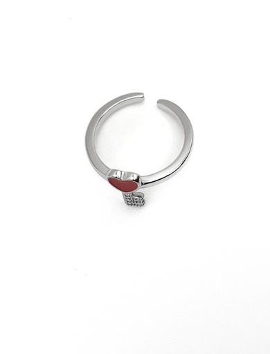 [R0096] Anillos plata llave de corazon rojo