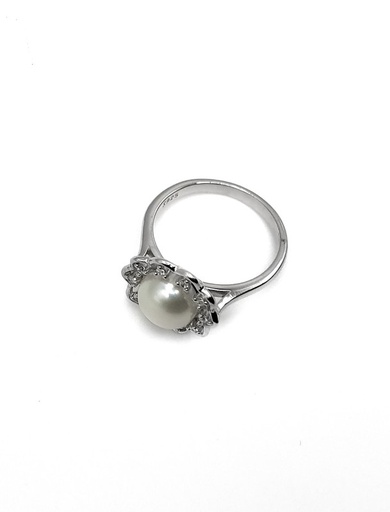 [R0148] Anillos plata flor de varios petalos con perla en medio