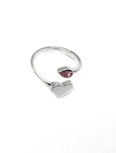 [R0217] Anillos plata corazon con hoja rosada