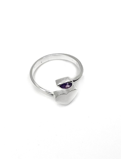 [R0219] Anillos plata corazon con hoja morada
