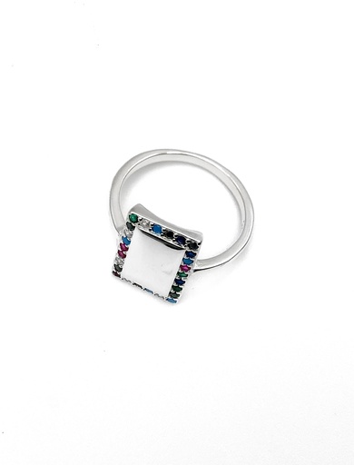 Anillos plata rectangulo grande con piedras de colores