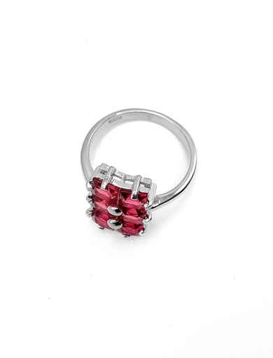 [R0289] Anillos plata rectangulo mas 6 piedras cuadradas rosadas