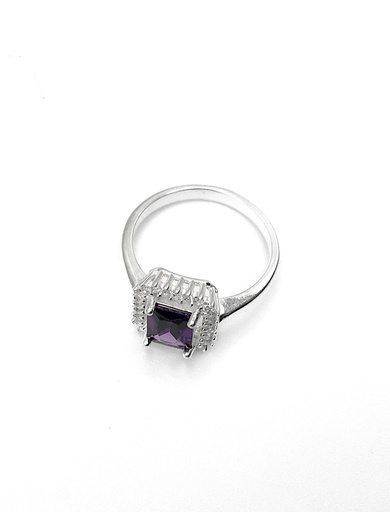 [R0314] Anillos plata rectangulo morado con borde de circones