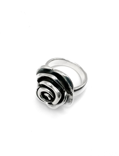 [R0382] Anillos plata flor grande plata con negro